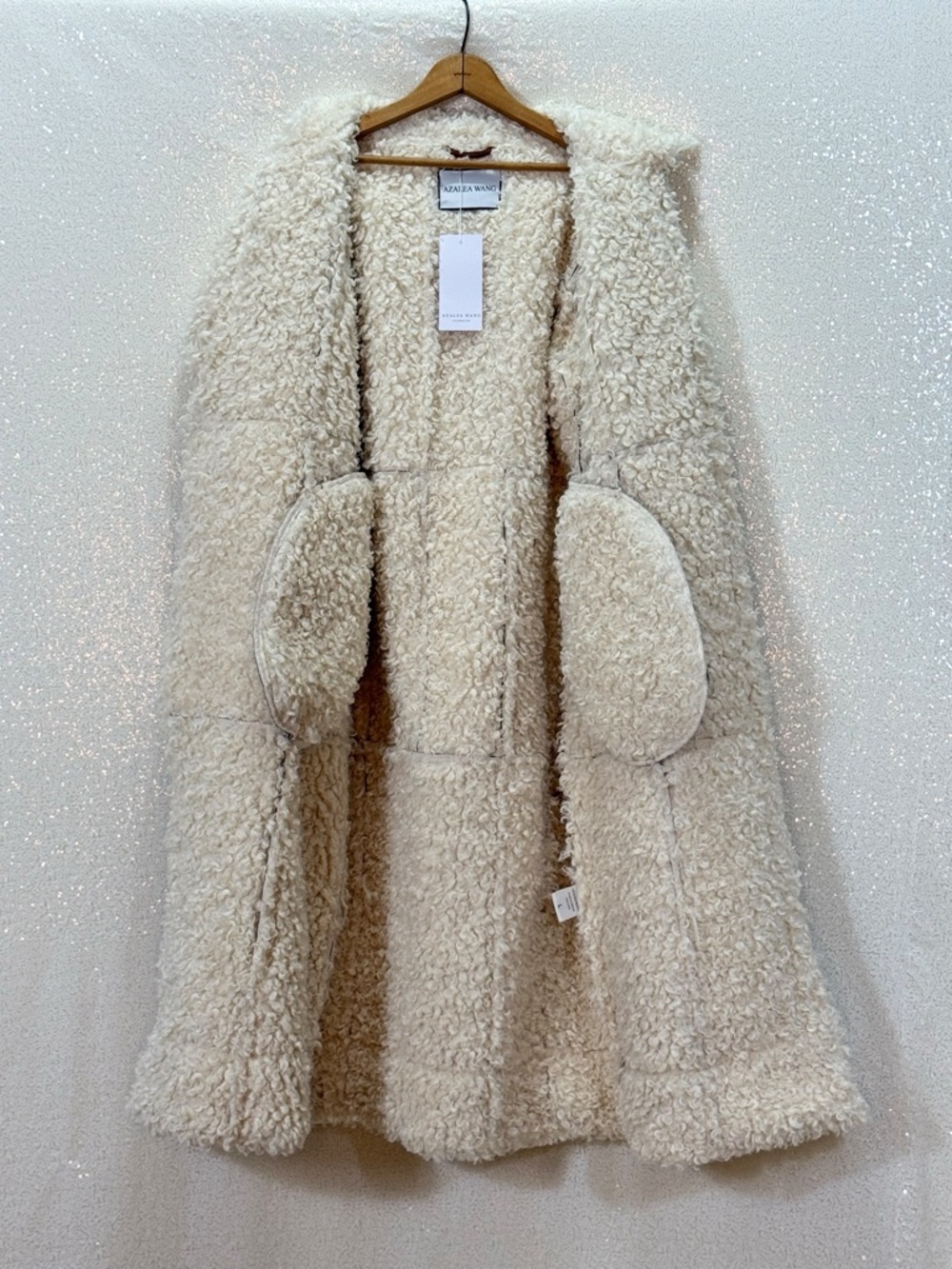 Azalea Wang Telluride Longline Patchwork Faux Shearling Coat Sherpa Boho Western - Picture 12 of 15